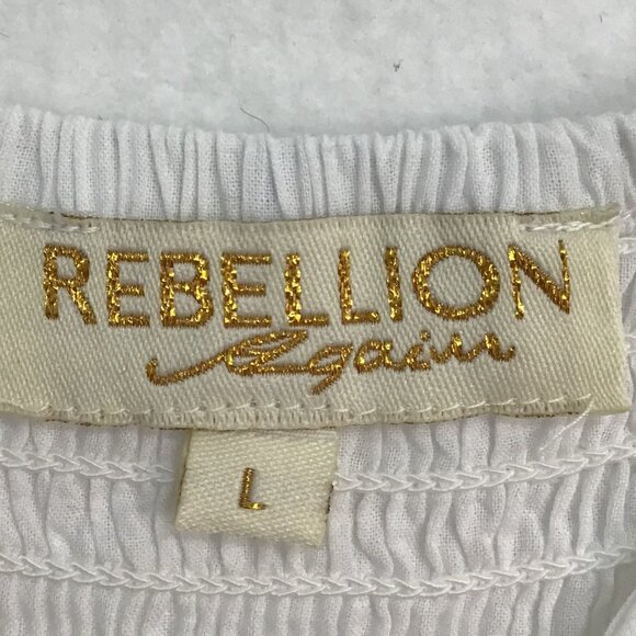 Rebellion Again White Cotton V-Neck Eyelet Lace Dress Size L - Picture 13 of 14